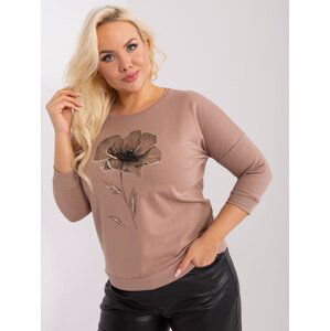 Tmavě béžová halenka plus size s aplikací