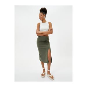 Koton Midi Skirt with Slit Detailed Crepe with Pleats.