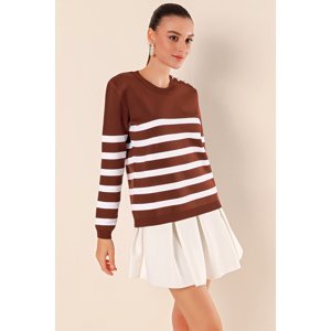 Bigdart 15820 Button Detailed Striped Sweater - Brown