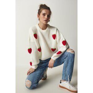 Happiness İstanbul Women's Bone Strawberry Textured Knitwear Sweater