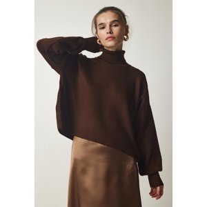 Happiness İstanbul Women's Brown Turtleneck Casual Knitwear Sweater
