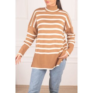armonika Women's Mink Turtleneck Striped Knitwear Sweater