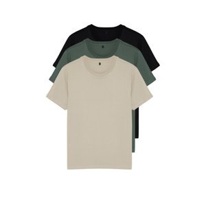 Trendyol Black-Beige-Khaki Men's Basic Slim Fit 100% Cotton 3-Pack Crew Neck Short Sleeve T-Shirt