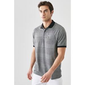ALTINYILDIZ CLASSICS Men's Black Comfort Fit Relaxed Cut Polo Neck Patterned Casual T-Shirt