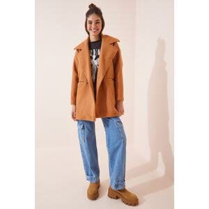 Happiness İstanbul Women's Light Cinnamon Oversized Boucle Coat