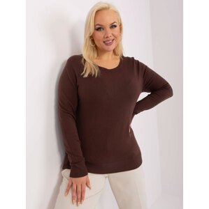 Hnědý dámský svetr větší velikosti s manžetami