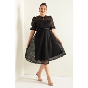 Lafaba Women's Black Lace Plus Size Midi Evening Dress