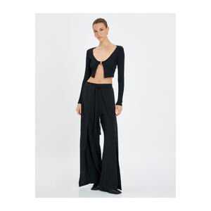 Koton Wide Leg Trousers with Tie Detail, Elastic, Normal Waist