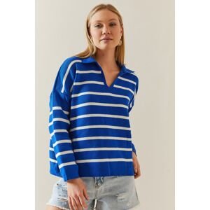 XHAN Saks Polo Neck Striped Oversize Sweater