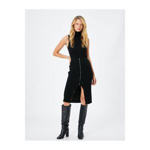 Koton Midi Knitwear Skirt With Slit Front Zipper