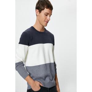 Koton Men's Navy Blue Striped Sweater