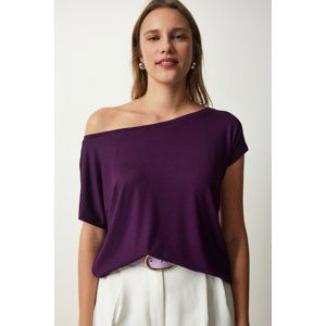 Happiness İstanbul Women's Damson Boat Neck Basic Blouse