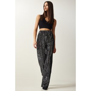 Happiness İstanbul Women's Gray Sequined Palazzo Trousers