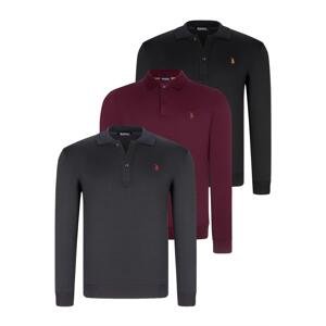 TRIPLE SET V4007 DEWBERRY MEN'S SWEATSHIRT-BLACK-NAVY-PURPLE