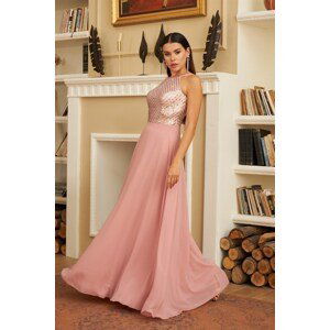 Carmen Powder Sequined Chiffon Long Evening Dress