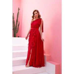 Carmen Red Chiffon One-Shoulder Long Evening Dress