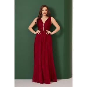 Carmen Claret Red Chiffon Long Evening Dress And Invitation Dress With Stones.