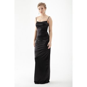 Lafaba Women's Black Fitted Woven Lined Shiny Stone Elegant Evening Dress