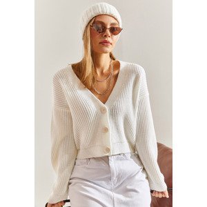 Bianco Lucci Women's Three-Button Ribbed Knitwear Cardigan