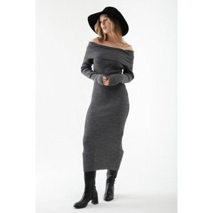 Lafaba Women's Anthracite Carmen Collar Knitwear Dress