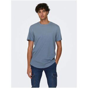 Modré pánské basic tričko ONLY & SONS Matt Longy - Pánské