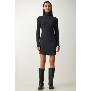 Happiness İstanbul Women's Anthracite Turtleneck Corduroy Knitted Dress