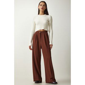 Happiness İstanbul Women's Brown Pleated Palazzo Trousers