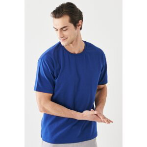 AC&Co / Altınyıldız Classics Men's Light Navy Blue Boxy Fit Crew Neck 100% Cotton Thick Fabric T-Shirt