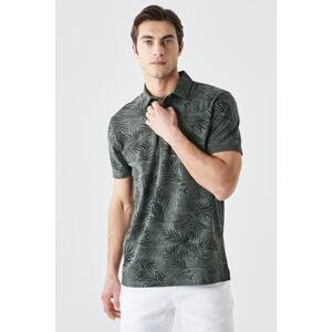 ALTINYILDIZ CLASSICS Men's Khaki-Black Slim Fit Narrow Cut Polo Neck 100% Cotton T-Shirt