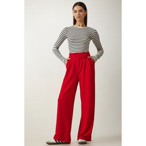 Happiness İstanbul Women's Red Waist Velcro Comfortable Palazzo Pants