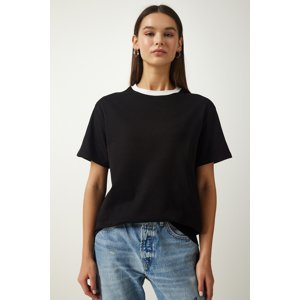 Happiness İstanbul Women's Black Crew Neck Knitted T-Shirt