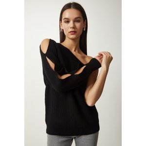 Happiness İstanbul Women's Black Window Detailed Single Sleeve Knitwear Sweater