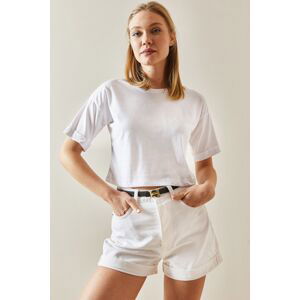 XHAN White Crew Neck Oversize Sleeves Tiered Crop T-Shirt 4KXK1-47900-01