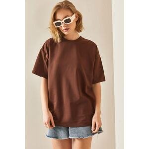 XHAN Brown Oversize Basic T-shirt