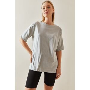 XHAN Gray Crew Neck Basic Oversize T-Shirt 4KXK1-47895-03