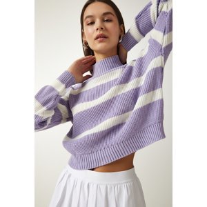 Happiness İstanbul Women's Lilac High Collar Striped Knitwear Sweater
