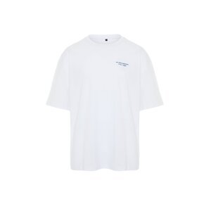 Trendyol White Men's Oversize/Wide Cut Crew Neck Text Printed Short Sleeve 100% Cotton T-Shirt