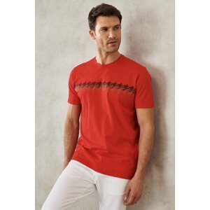 ALTINYILDIZ CLASSICS Men's Red Slim Fit Slim Fit 100% Cotton Crew Neck Printed T-Shirt