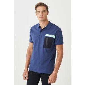 ALTINYILDIZ CLASSICS Men's Navy Blue Slim Fit Narrow Cut Polo Neck 100% Cotton T-Shirt