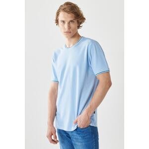 AC&Co / Altınyıldız Classics Men's Light Blue Slim Fit Narrow Cut Crew Neck 100% Cotton Short Sleeve T-Shirt
