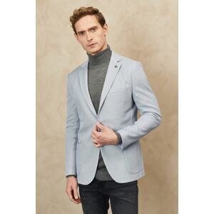 ALTINYILDIZ CLASSICS Men's Blue Slim Fit Narrow Cut Mono Collar Patterned Jacket