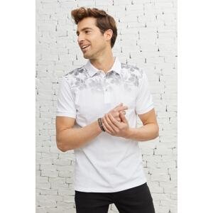 ALTINYILDIZ CLASSICS Men's White Slim Fit Slim Fit Polo Neck 100% Cotton Printed T-Shirt
