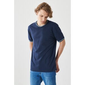 AC&Co / Altınyıldız Classics Men's Navy Blue Slim Fit Narrow Cut Crew Neck 100% Cotton Short Sleeve T-Shirt