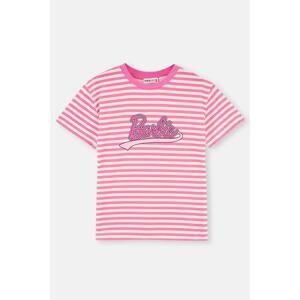 Dagi Pink Barbie Printed Striped Short Sleeve T-shirt