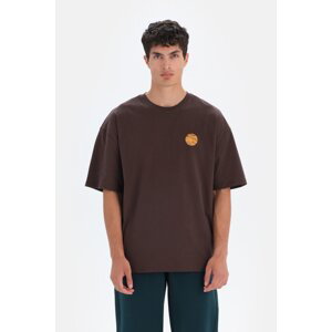 Dagi Men's Dark Brown Print Detailed T-Shirt