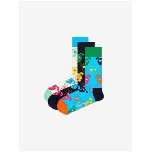 Sada tří párů vzorovaných ponožek v bílé, černé a modré barvě Happy Socks Dog