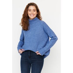 Trendyol Blue Wide Fit Měkký texturovaný pletený svetr s vysokým výstřihem
