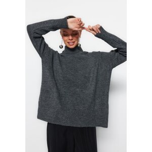 Trendyol Anthracite Wide Fit, Soft Textured Stand-Up Collar Knitwear Sweater