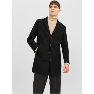 Černý pánský kabát s příměsí vlny Jack & Jones Morrison