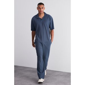 Trendyol Limited Edition Indigo Straight Fit Textured Hidden Drawstring One Piece Sweatpants